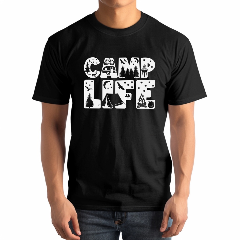 เสื้อยืดแคมป์ปิ้ง Mens, Camp Life, In Gildan Unisex Full Sizes