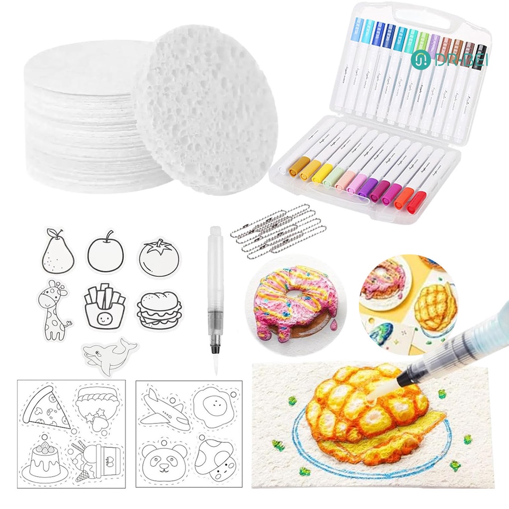 DR.BEI Magic Puffy Paint Kit โฟมเนื้อ Panting กระดาษพร้อมเครื่องหมาย Puffy Popcorn Texture ภาพวาดชุด