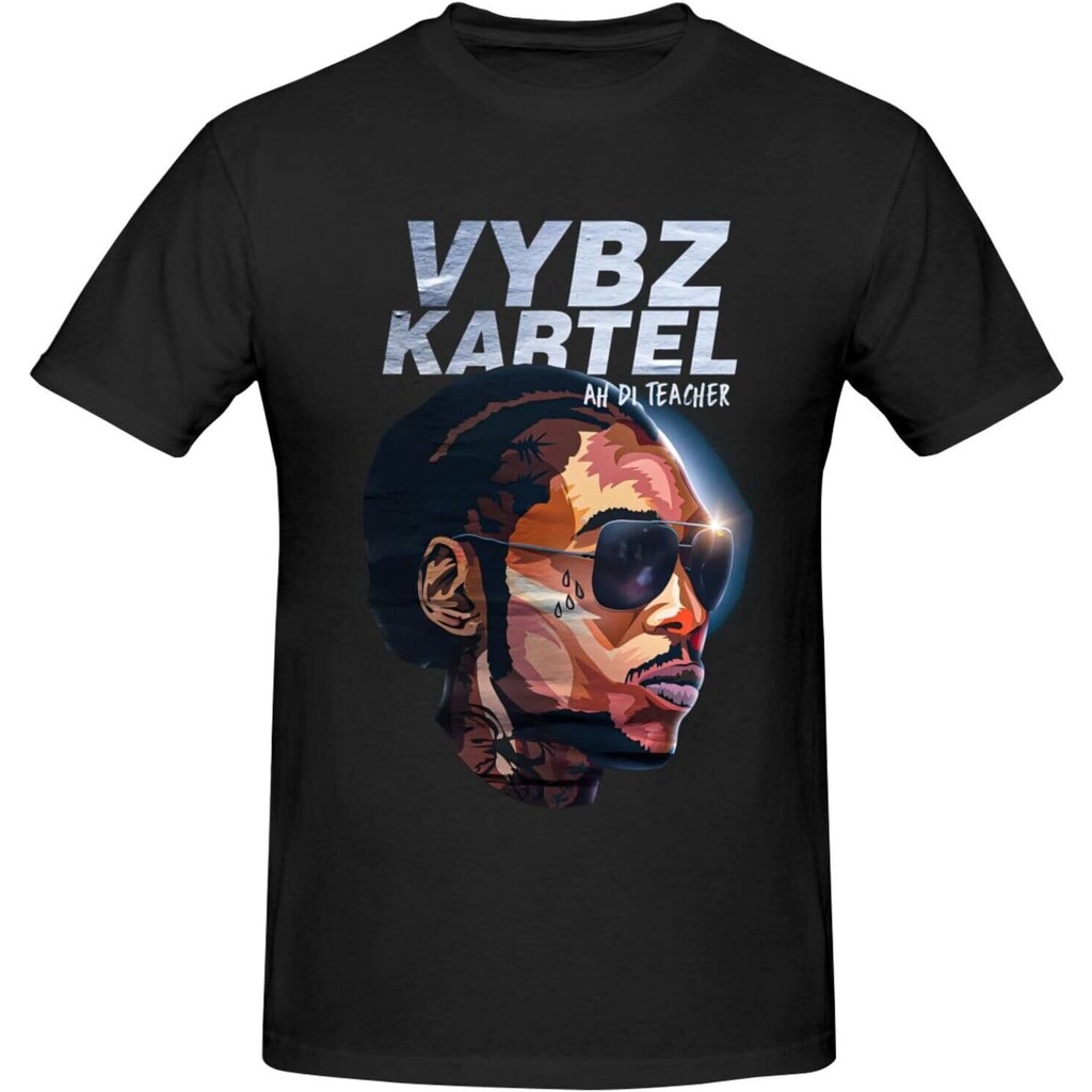 Vybz Kartel เสื้อยืดผ้าฝ้ายแขนสั้นสไตล์ลูกเรือสำหรับผู้ชาย