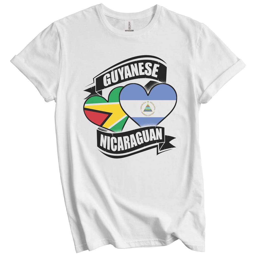 เสื้อยืด Guyainese Nicaraguan Hearts Guyana Nicaragua Flags