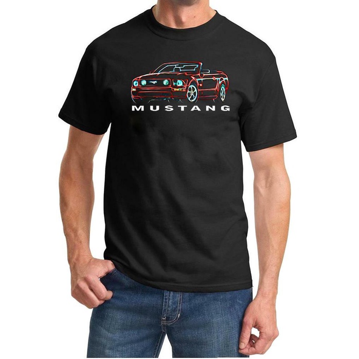 2005-09 Ford Mustang Convertible Classic Neon Design Tshirt ใหม่