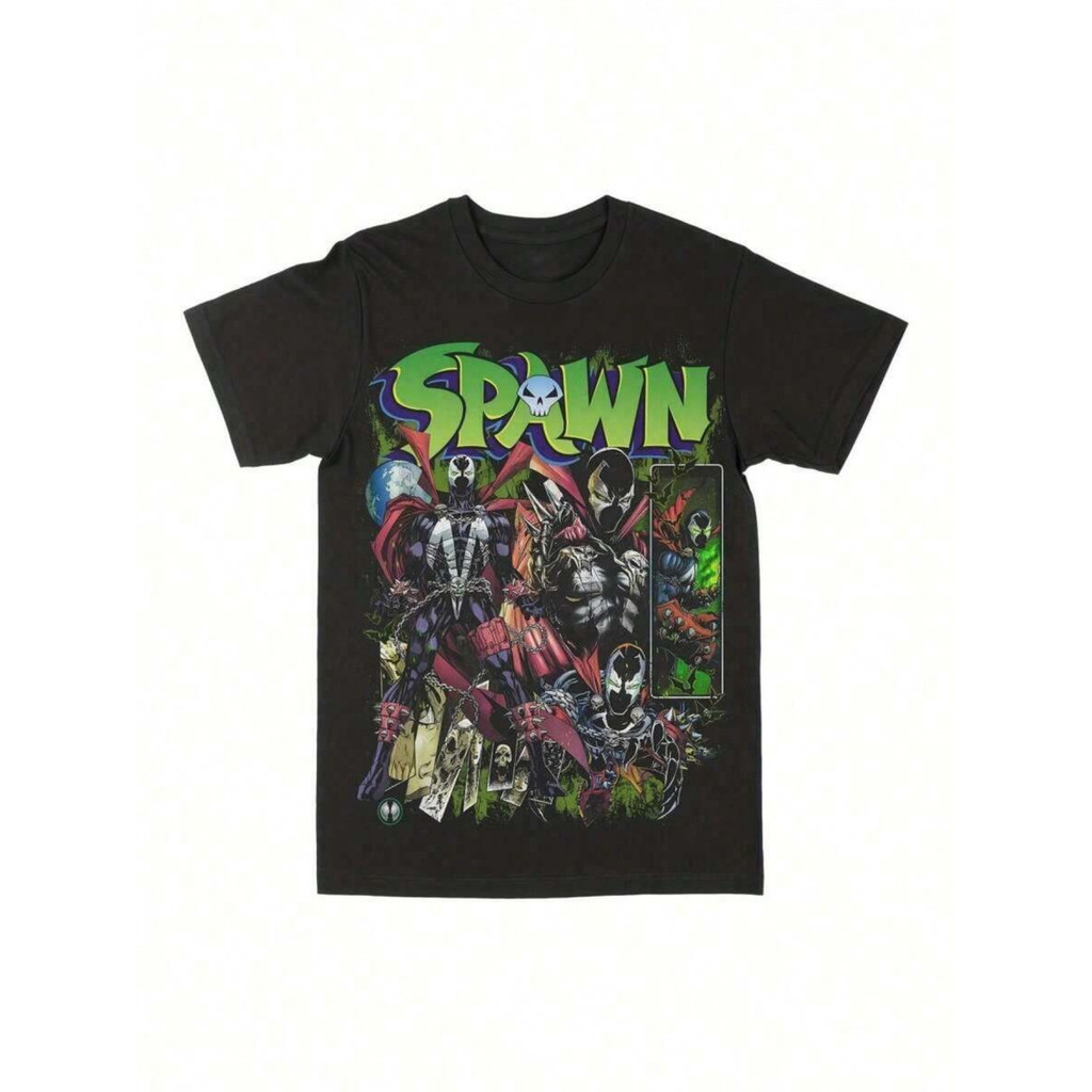 เสื้อยืดกราฟิก Spawn สําหรับผู้ชาย - สีดําลําลองคอกลมแขนสั้น Tee Featuring Vibrant Comic Artwork น้ํ