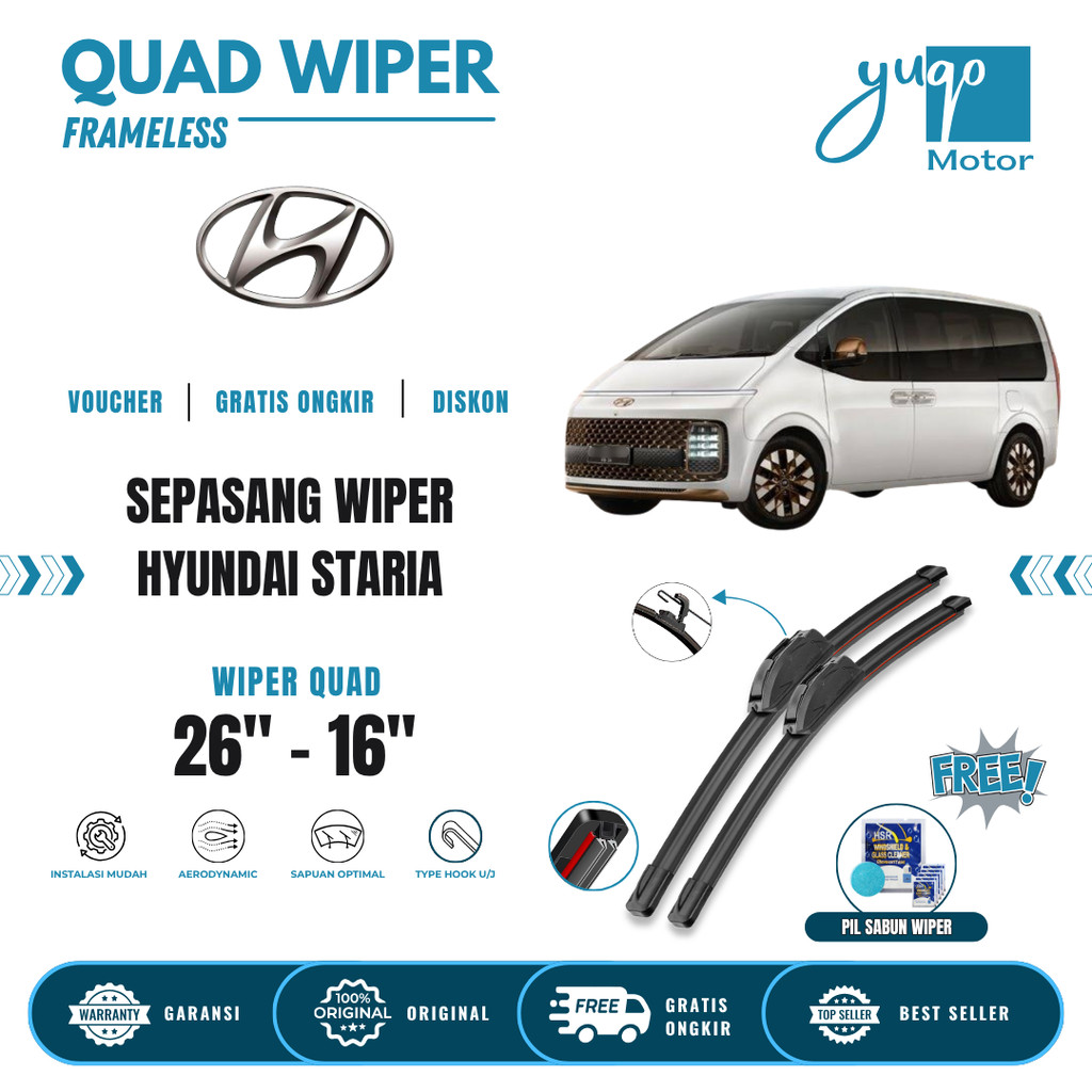 ที่ปัดน้ําฝนกระจกรถยนต์ Hyundai Staria Quad ฟรี 5 เม็ดสบู่