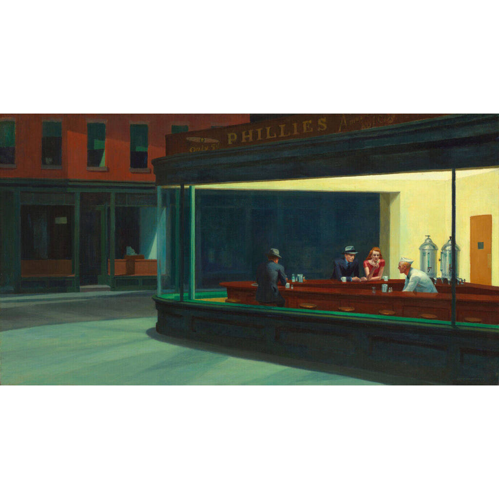 Nighthawks โดย Edward Hopper พิมพ์ศิลปะผ้าใบโปสเตอร์สําหรับห้องนั่งเล่นตกแต่งบ้านภาพผนัง 0809