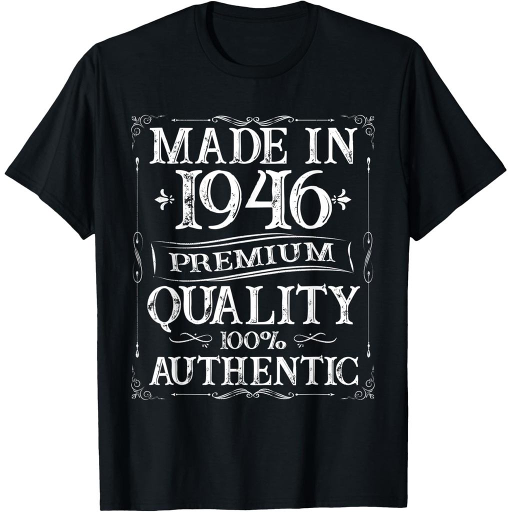 เสื้อยืดผ้าฝ้ายผู้ชาย Made In 1946 Vintage 75 Years Old 75th Birthday Party เสื้อยืด