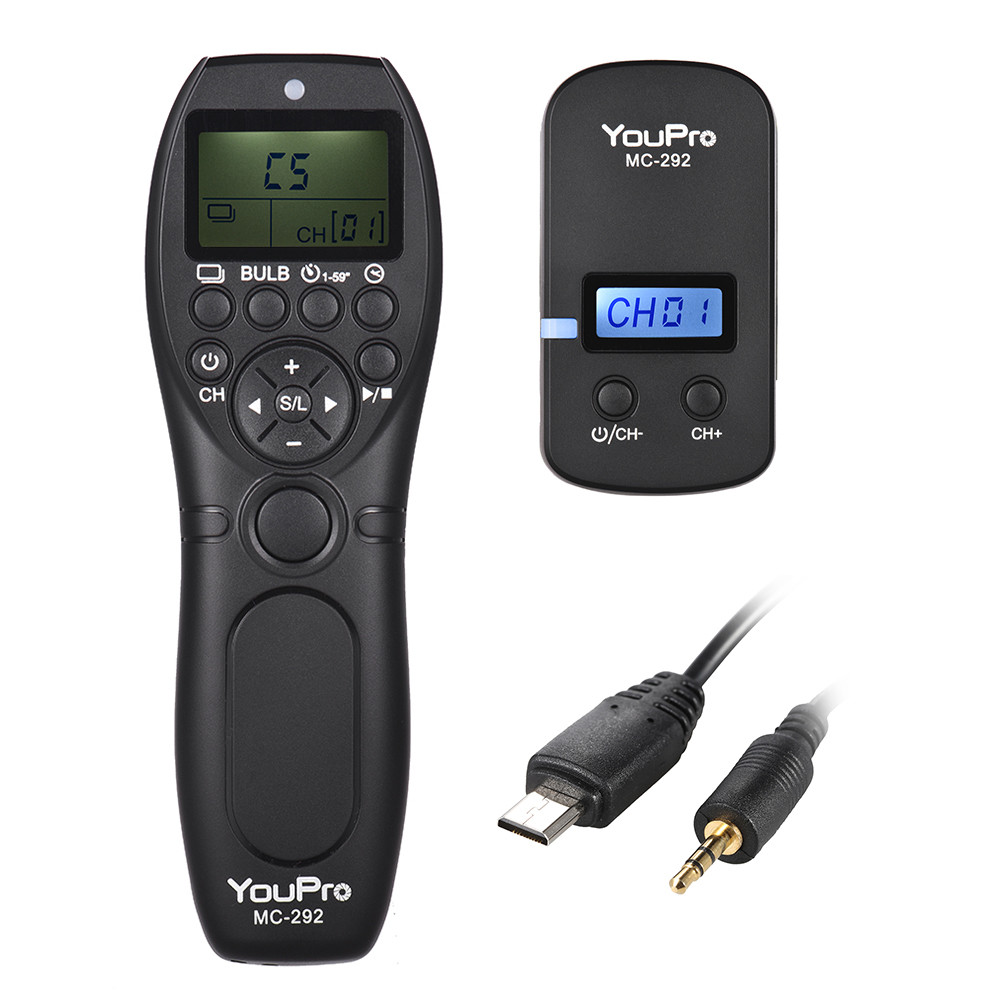 YouPro MC-292 S2 2.4G รีโมทคอนโทรลไร้สาย LCD จับเวลาชัตเตอร์เครื่องส่งสัญญาณ 32 ช่องสําหรับ Sony A7 