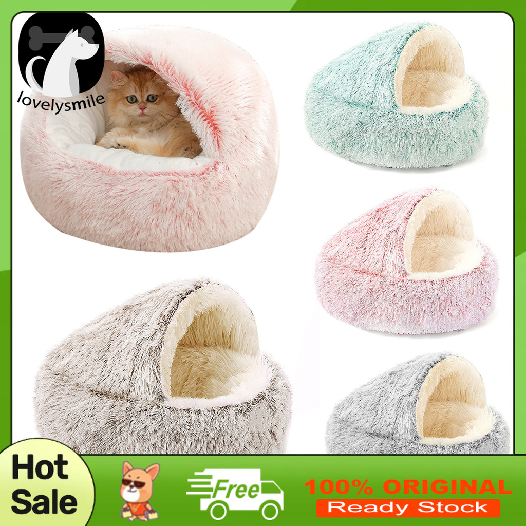 [COD]☃Cat Nest Bed Fuzzy Covered Cat Cave Bed Warm Fluffy Pet Bed with Anti-Slip Bottom Puppy Calmin