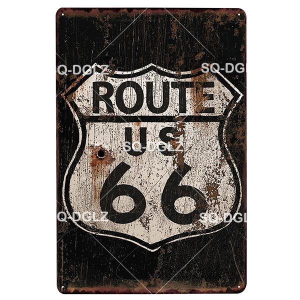 Route 66 Vintage ป้ายโลหะดีบุกโล่ Retro Garage Wall Decor สําหรับบาร์ตกแต่ง Club Man Cave สถานีแก๊ส