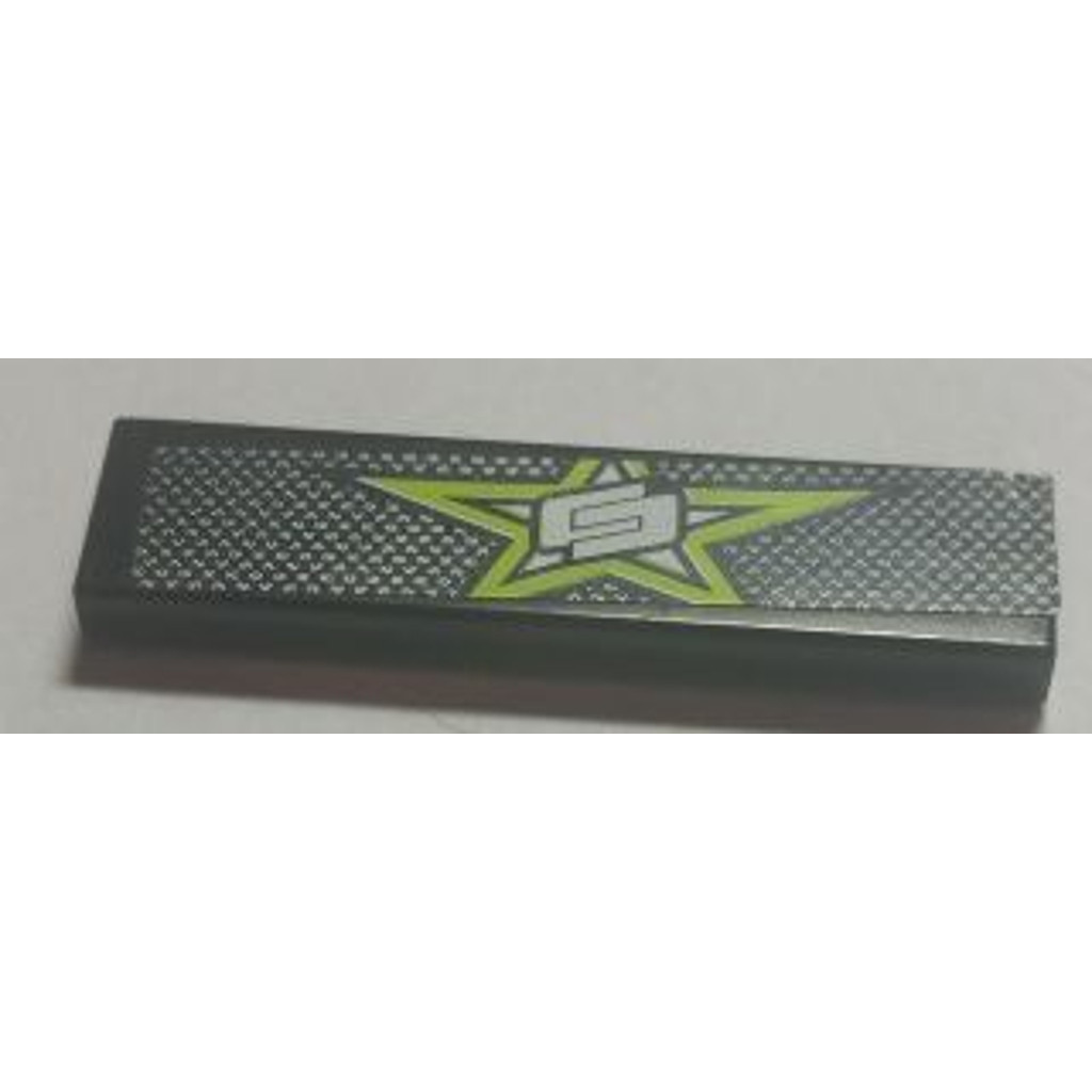 Brick2cube Part - Tile 1 x 4 with Lime Star and White and Black Mesh Pattern (Sticker) - Set 8681 - 