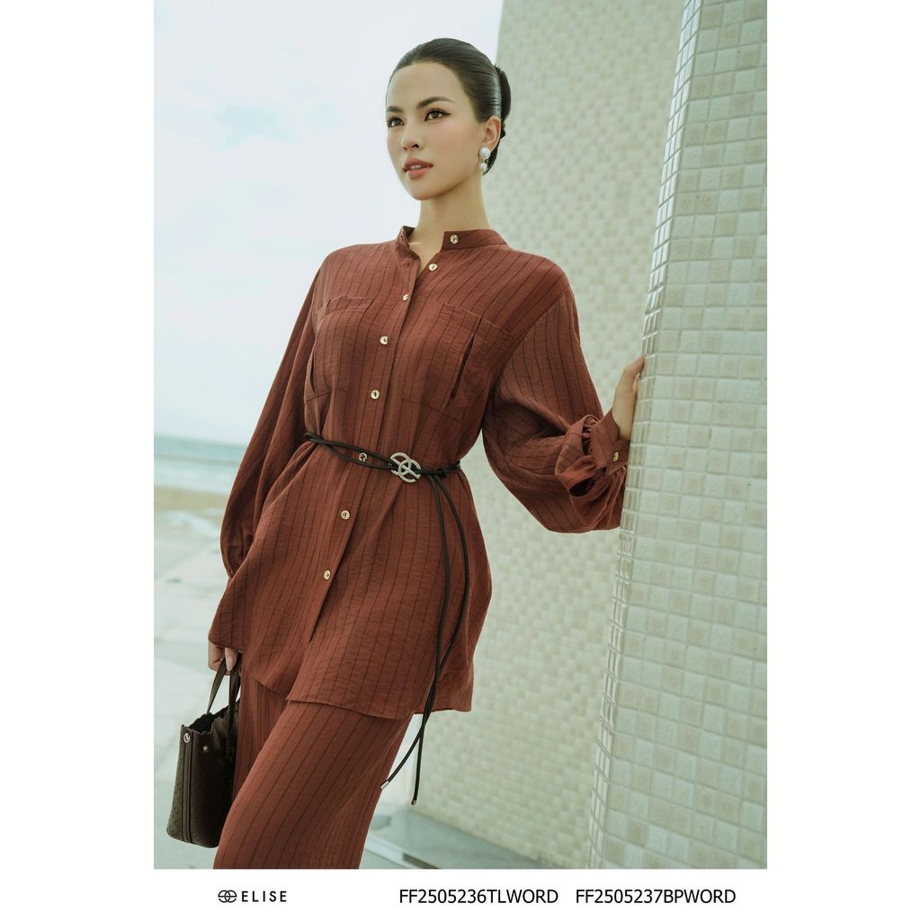 เสื้อคอเต่าลายทางสีน้ําตาลแดง ดีไซน์ Elise FF2505236TLWORD (O2O)