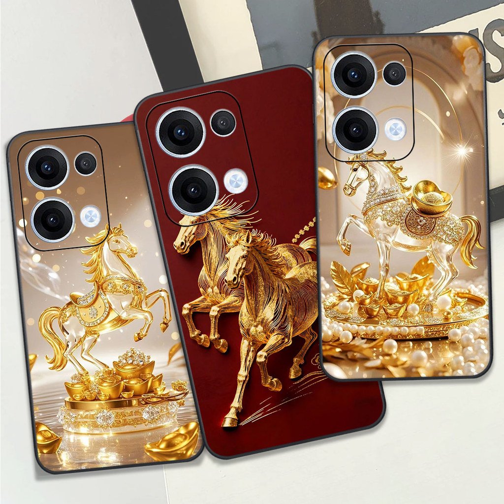 เคส Oppo Reno 13 5G / Reno 13 Pro 5G / Reno 13F พร้อมเคสโคลเวอร์พิมพ์ลายม้าสีเหลือง