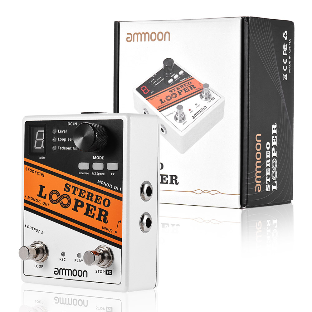 Ammoon STEREO ROOPER Loop Record Guitar Effect Pedal 10 ห่วงอิสระสูงสุด 10 นาทีเวลาบันทึกสําหรับการท