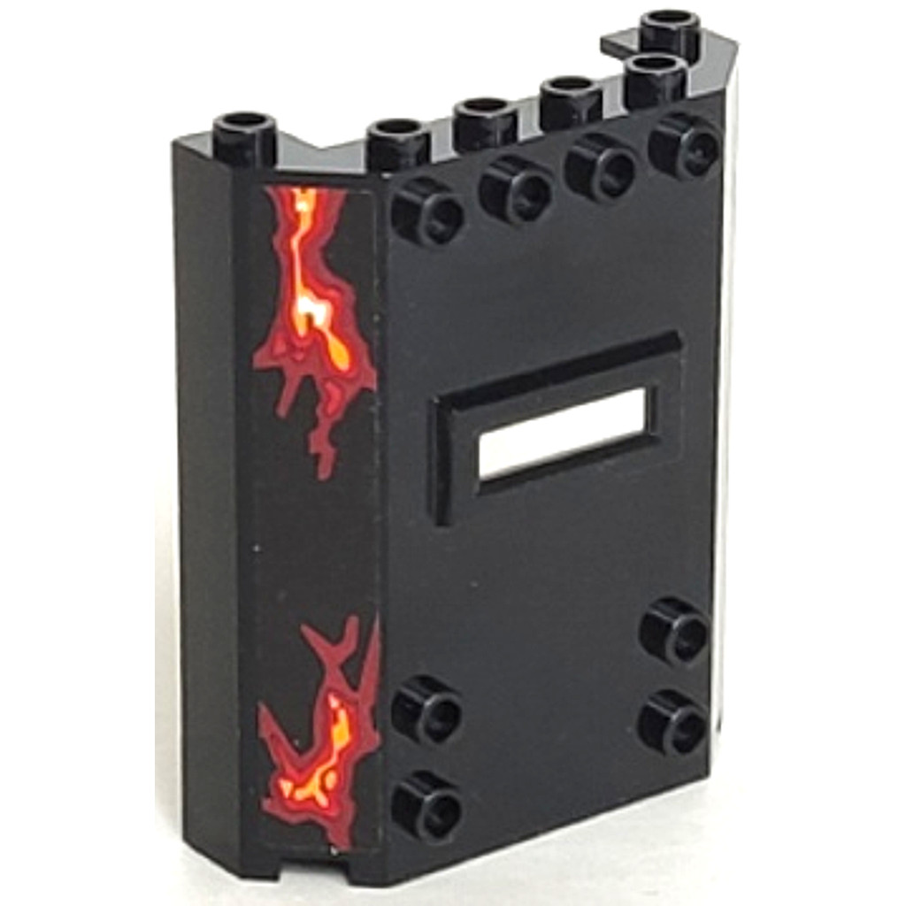 Brick2cube Part - Panel 2 x 6 x 6 with Window Slot with 2 Dark Red and Bright Light Orange Lava Crac