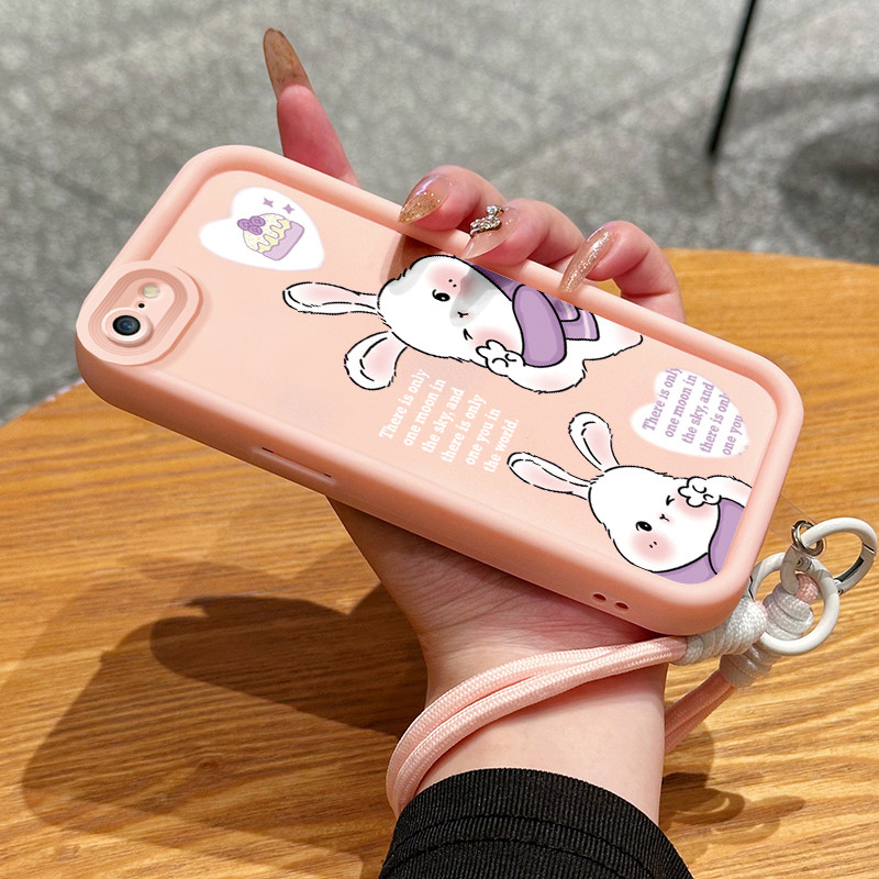 เคสสำหรับ iPhone 6 Plus 6s Plus 7 Plus 8 Plus SE 2020 X Xr Xs Max เคสโทรศัพท์กระต่ายสามสีซิลิโคนสายคล้องกันกระแทก