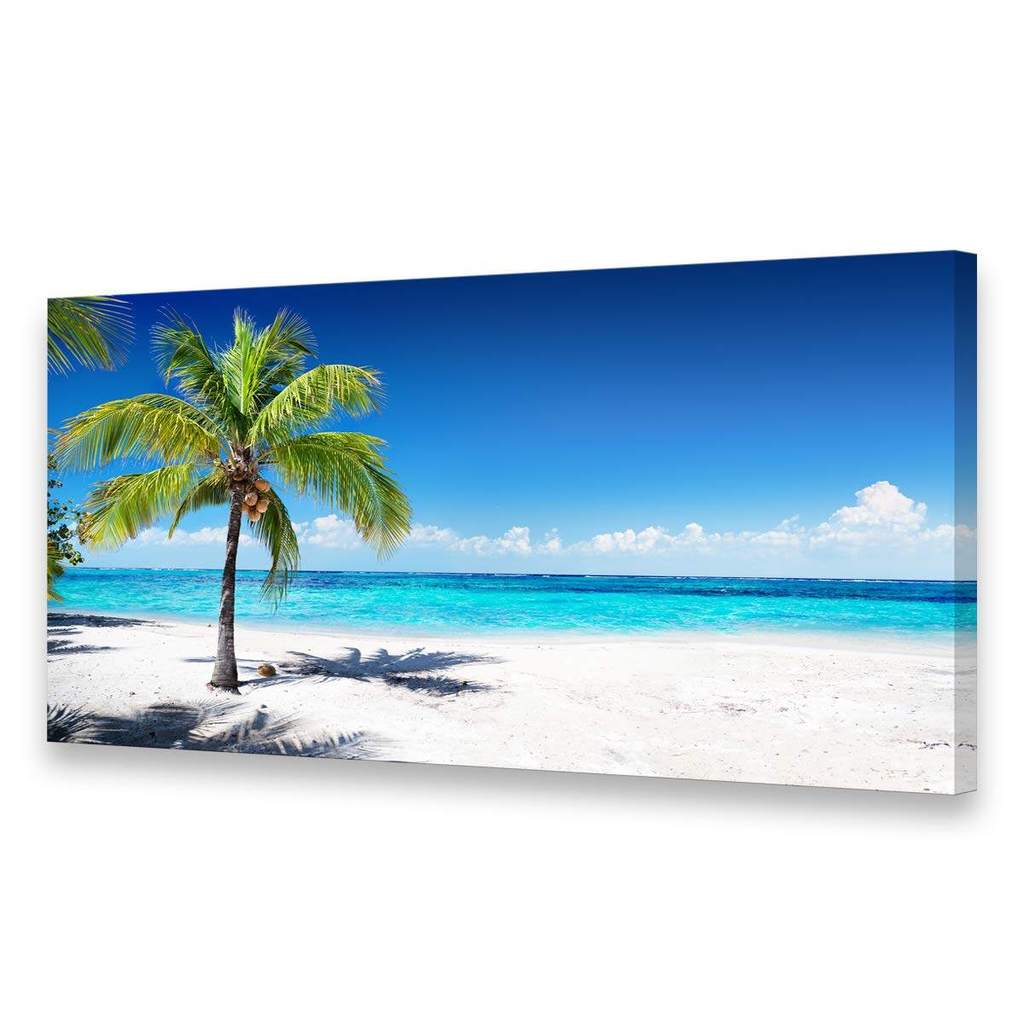 Baisuart ผ้าใบขนาดใหญ่ Wall Art ฤดูร้อน Ocean Waves มะพร้าวต้นไม้บน Sands Beach Seascape ภาพวาด Sea Nature ภาพสําหรับห้องนั่งเล่น Home Office Wall