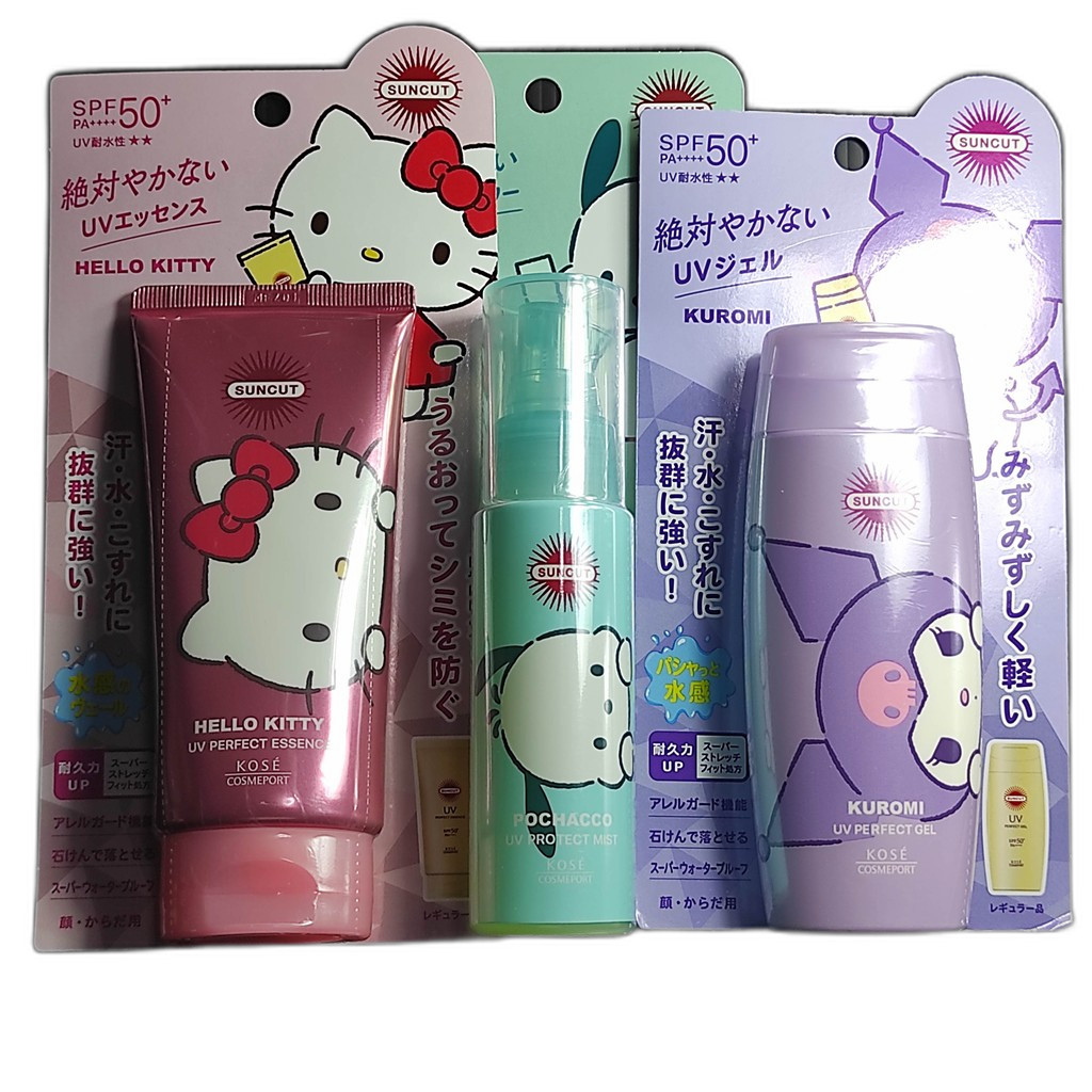 กันแดด Sanrio ☀️ ครีมกันแดด Kose Suncut ลายคุโรมิ เฮลโลคิตตี้ โพชาโกะ กันน้ำ กันเหงื่อ SPF50+ 🇯🇵