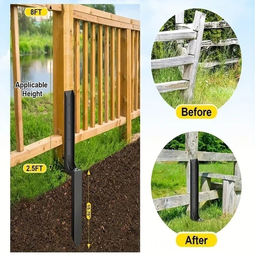 [ใหม่] Duty Fence Post Anchor Kit สําหรับซ่อมรั้วไม้ Stabilizing