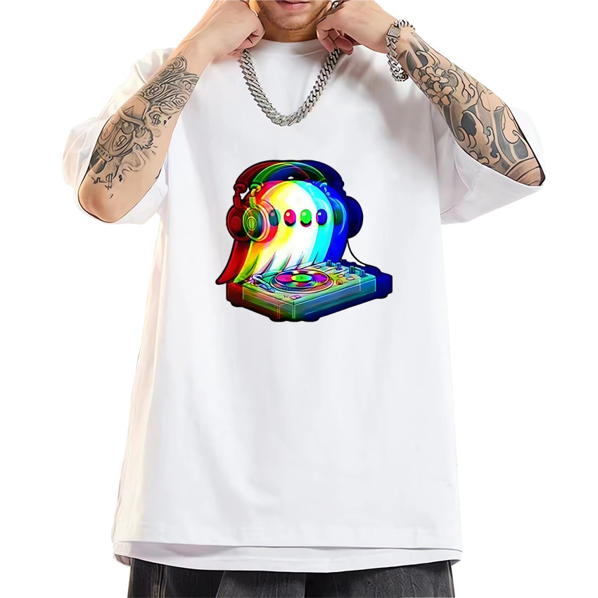 2025 House Music Ghost Dj Optical Illusion EDM ฮาโลวีน DJ พิมพ์ T เสื้อผู้ชายผู้หญิง Top Cool Unisex