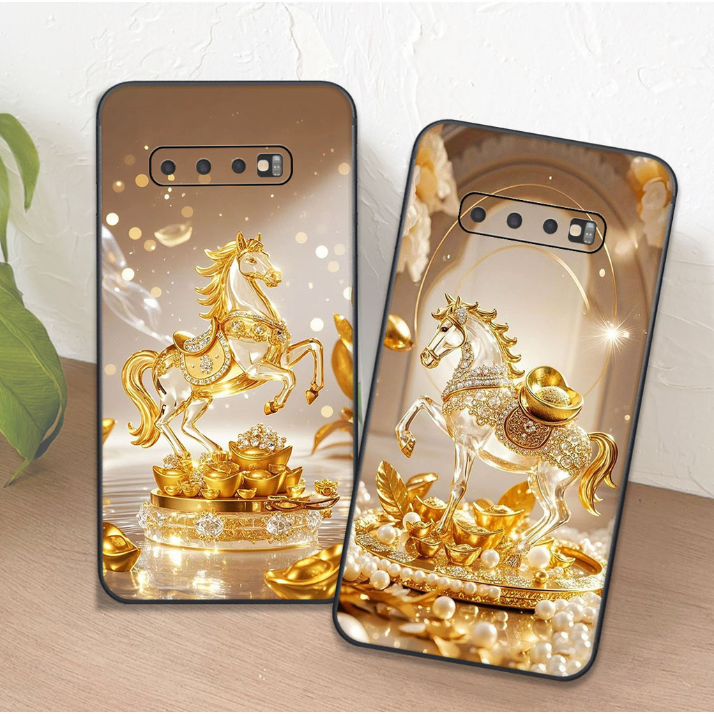 เคส Samsung S10 / S10 5G / S10 Plus / S10+ เคสโคลเวอร์พิมพ์ลายม้าสีเหลือง