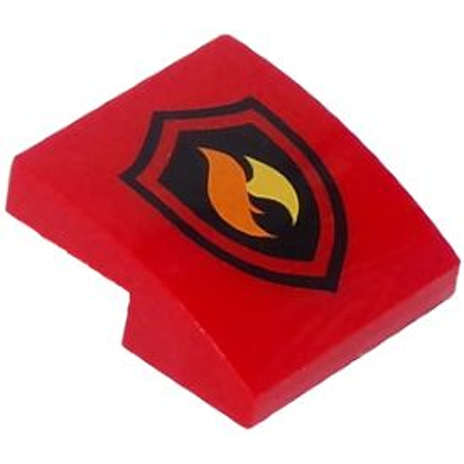 Brick2cube Part - Slope, Curved 2 x 2 x 2/3 with Fire Logo Pattern - 15068pb052
