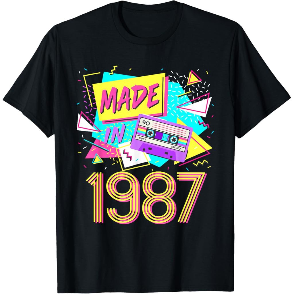 เสื้อยืดผ้าฝ้ายผู้ชาย Made In 1987 35 Years Old Retro Vintage 80s 35th Birthday T-Shirt