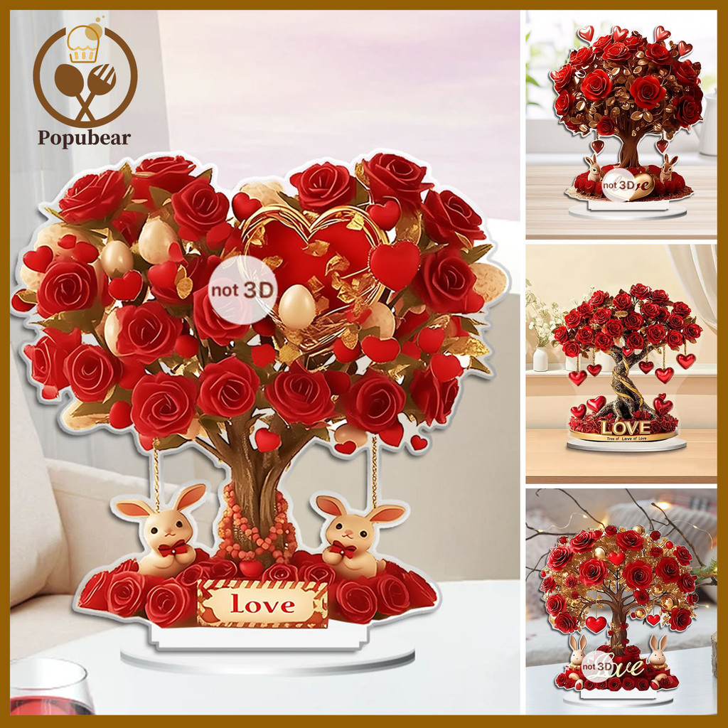 เล่น- อะคริลิค Rose Tree เครื่องประดับ 2D วันวาเลนไทน์ Rose ดอกไม้ตาราง Centerpiece สําหรับห้องนั่งเ