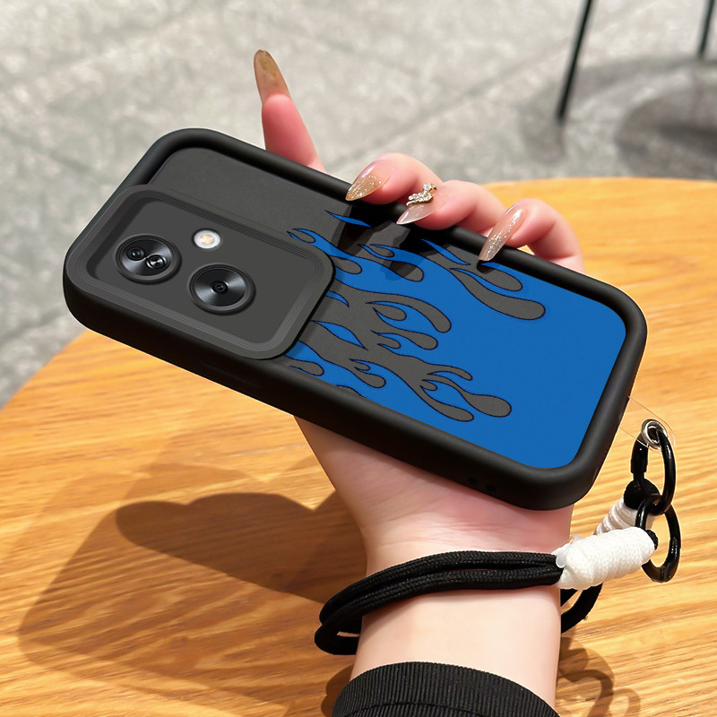 เคสสำหรับ OPPO A79 5G A2 5G เคสโทรศัพท์เปลวไฟสามสีซิลิโคนสายคล้องกันกระแทก