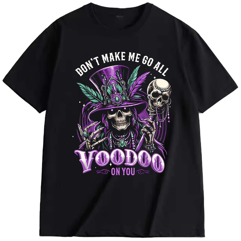 เสื้อยืดแขนสั้นตุ๊กตา Voodoo สําหรับผู้ชายและผู้หญิงในฤดูร้อนและ Voodoo - ผ้าฝ้ายแท้ 100% Soft Gothi