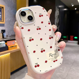 เคสสำหรับ iPhone 6 Plus 6s Plus 7 Plus 8 Plus X Xs Max Xr 11 Pro Max เคสโทรศัพท์ดอกไม้เชอร์รีกันกระแทกกลมและอ้วน