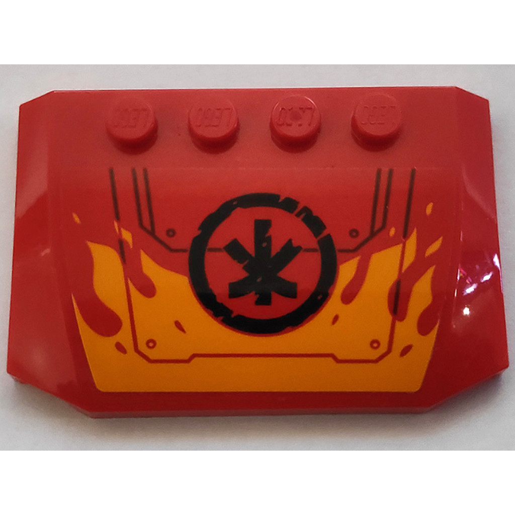 Brick2cube Part - Wedge 4 x 6 x 2/3 Triple Curved with Bright Light Orange Flames, Hull Plates with 