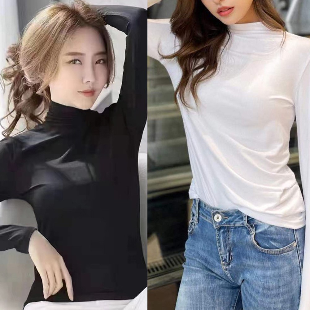 [RPL] Basic เสื้อคอเต่าแขนยาวผู้หญิงเสื้อยืดฤดูใบไม้ร่วงฤดูหนาว Slim เซ็กซี่ All-match Tee