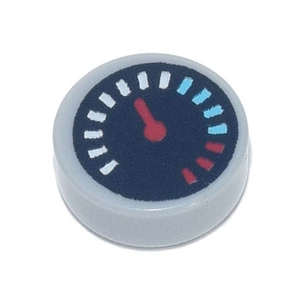 Brick2cube Part - Tile, Round 1 x 1 with Black Gauge with Red Pointer and White, Medium Azure, and Red T... - 98138pb175