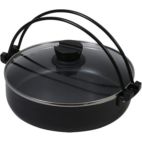Pot Sukiyaki 26cm with Glass Lid Fluorine Processing IH Compatible Home Gozen HB-5857