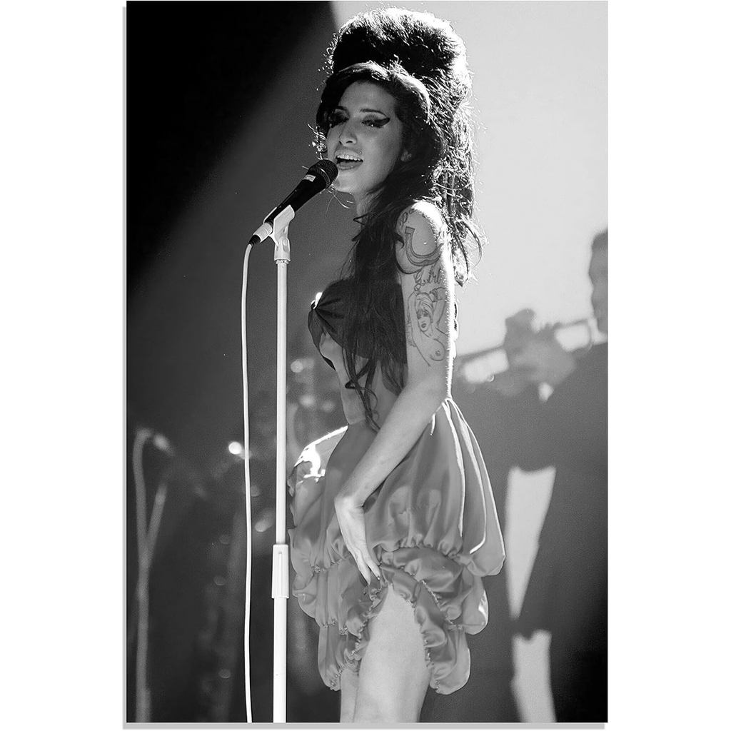 Amy Winehouse โปสเตอร์สีดําและสีขาว Wall Art ผ้าใบสําหรับตกแต่งสํานักงาน Unframed X