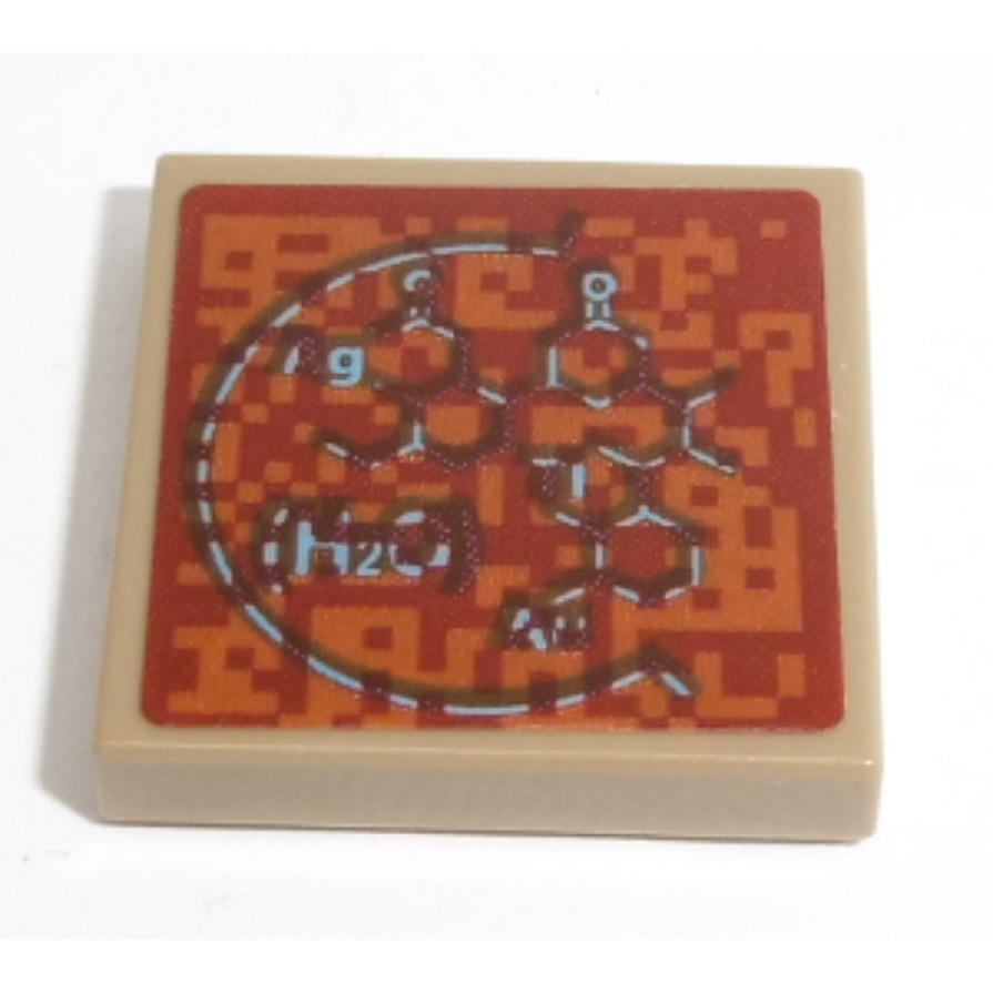 Brick2cube Part - Tile 2 x 2 with Aromatic Hydrocarbon Chemical Formula and 'H2O' Pattern (Sticker) 