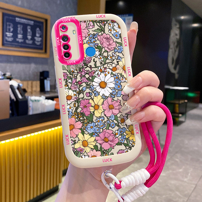 เคสสำหรับ Realme 5 5i 5s 6i C3 C3i เคสโทรศัพท์ดอกไม้ซิลิโคนสายคล้องกันกระแทก