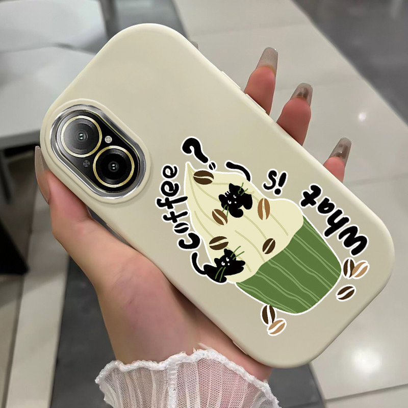 เคสสำหรับ Realme C67 Realme 12 Lite เคสโทรศัพท์เมล็ดกาแฟแมวกันกระแทกกลมและอ้วน ราคา ถูกที่สุด ดีลบีเคเค