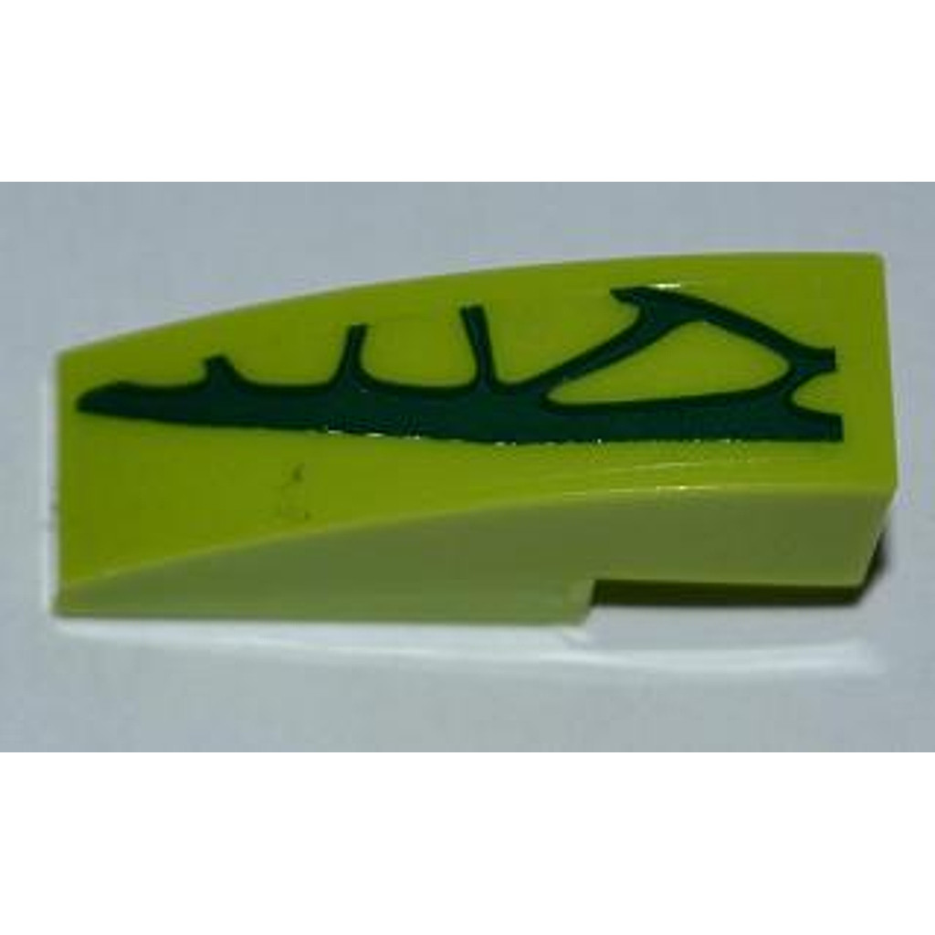 Brick2cube Part - Slope, Curved 3 x 1 with 4 Lime Scales Pattern Model Left Side (Sticker) - Set 955