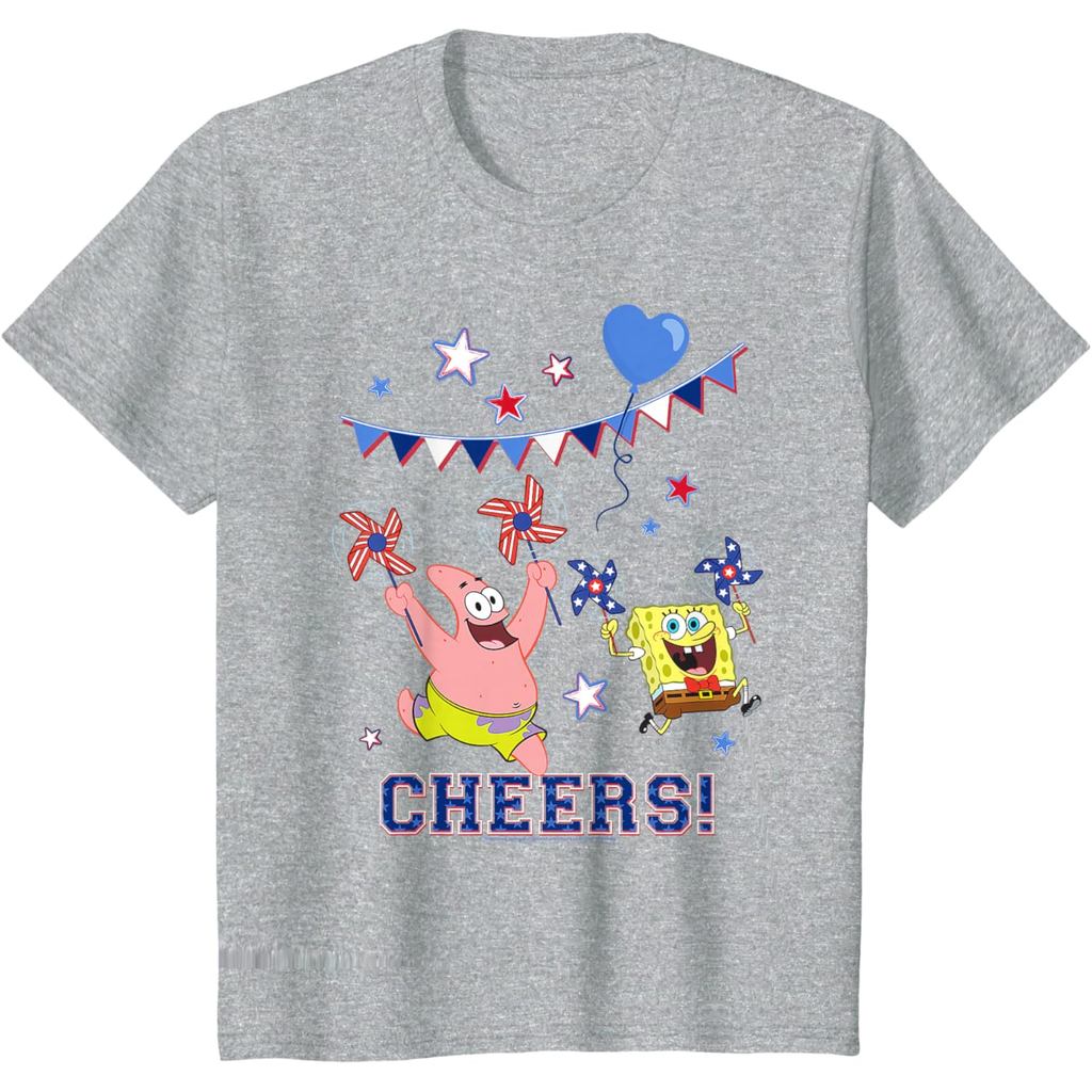 เสื้อยืดเด็กและผู้ใหญ่ของ Amber 24s SpongeBob SquarePants และ Patrick 4th Of July Cheers! เสื้อยืด