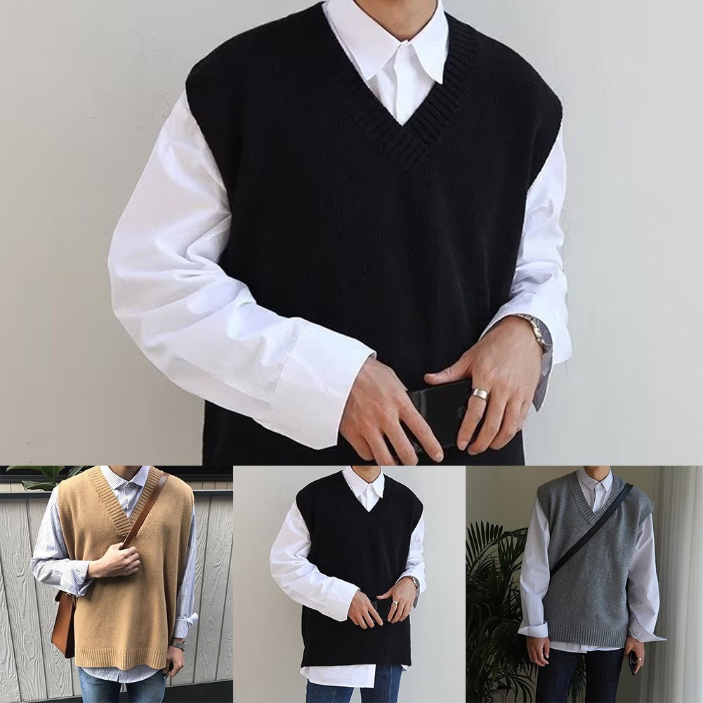 [BIG DISCOUNT] Mens Vest Vest Vest AllMatch VNeck ถักเสื้อกันหนาวเสื้อคู่ Pullovers