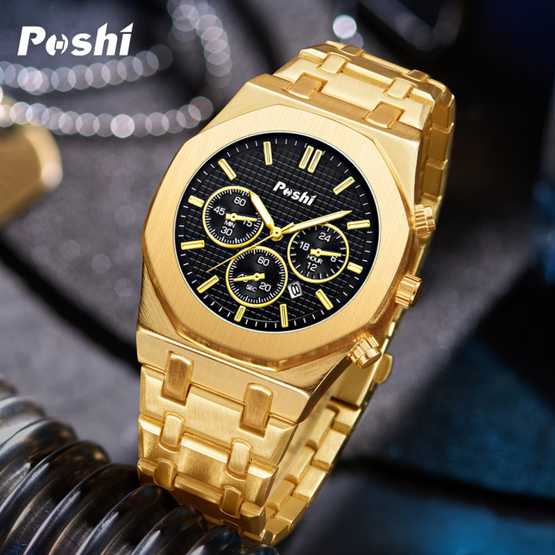 POSHI Mens Waterproof Luminous Business Watches Date Mens Wrist Watch Stainless Steel