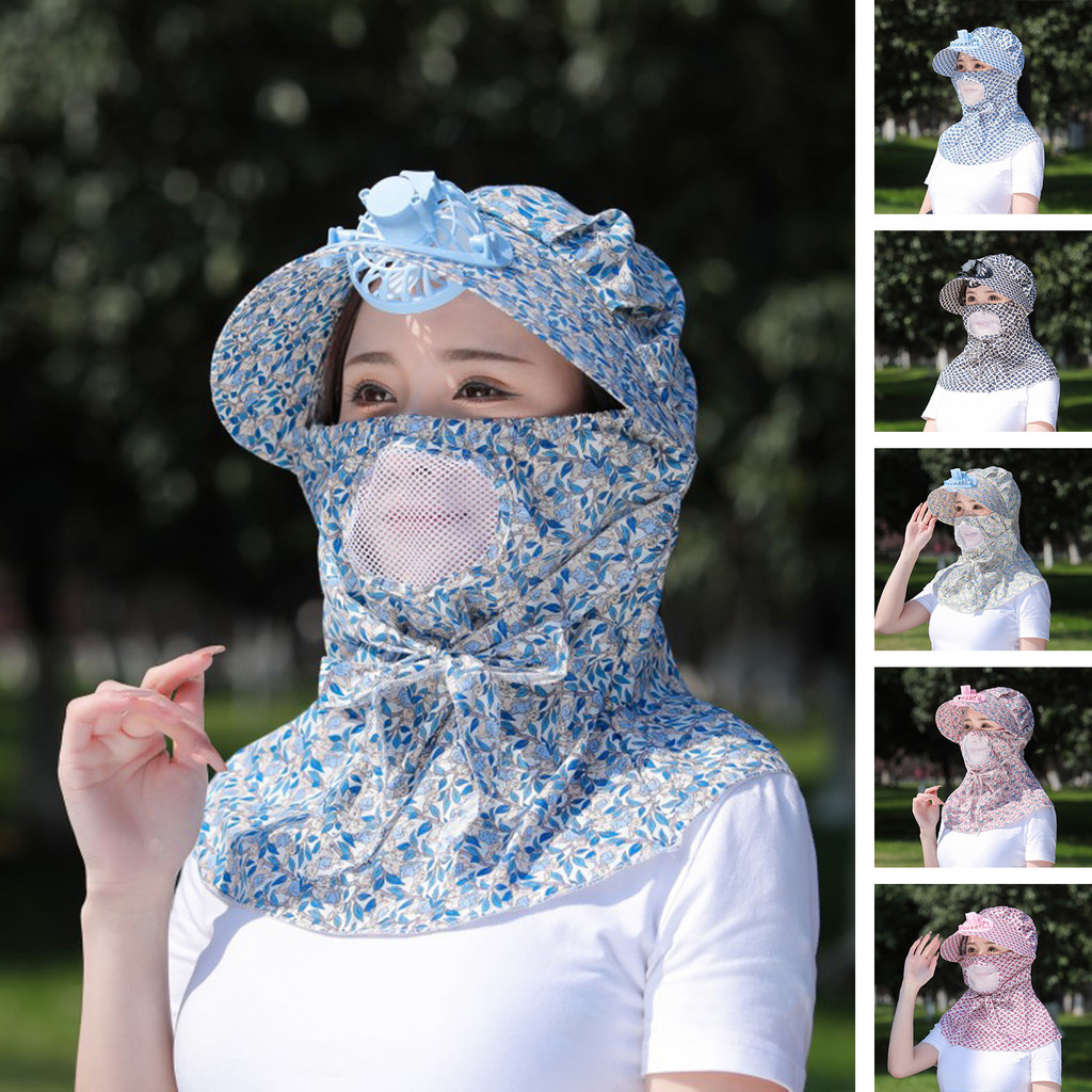 [WHT] พัดลม Sunhat Strong Wind Cooling Sunshade กว้าง Brim Hollow Out ตาข่ายป้องกันแสงแดดตกแต่งคอป้อ