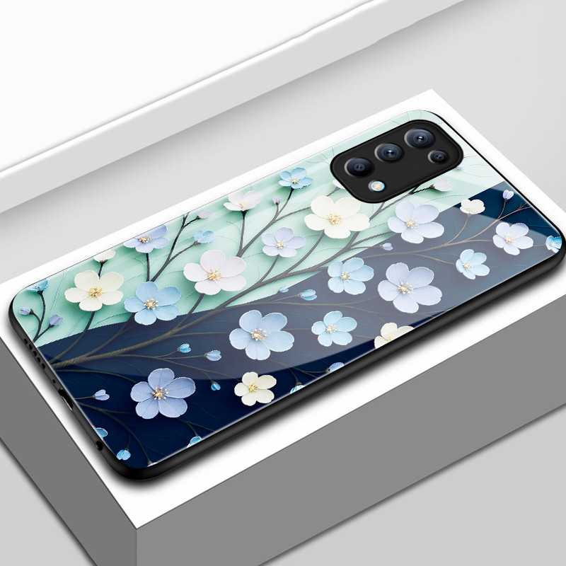 เคสสำหรับ OPPO Reno 5 5G Reno 5G 5G Find X3 Lite เคสโทรศัพท์ดอกไม้เปลือกแก้วกันกระแทก