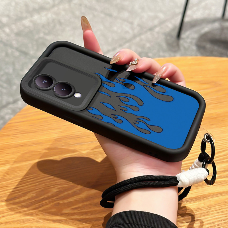เคสสำหรับ VIVO Y17S Y36i G2 Y28 5G เคสโทรศัพท์เปลวไฟสามสีซิลิโคนสายคล้องกันกระแทก