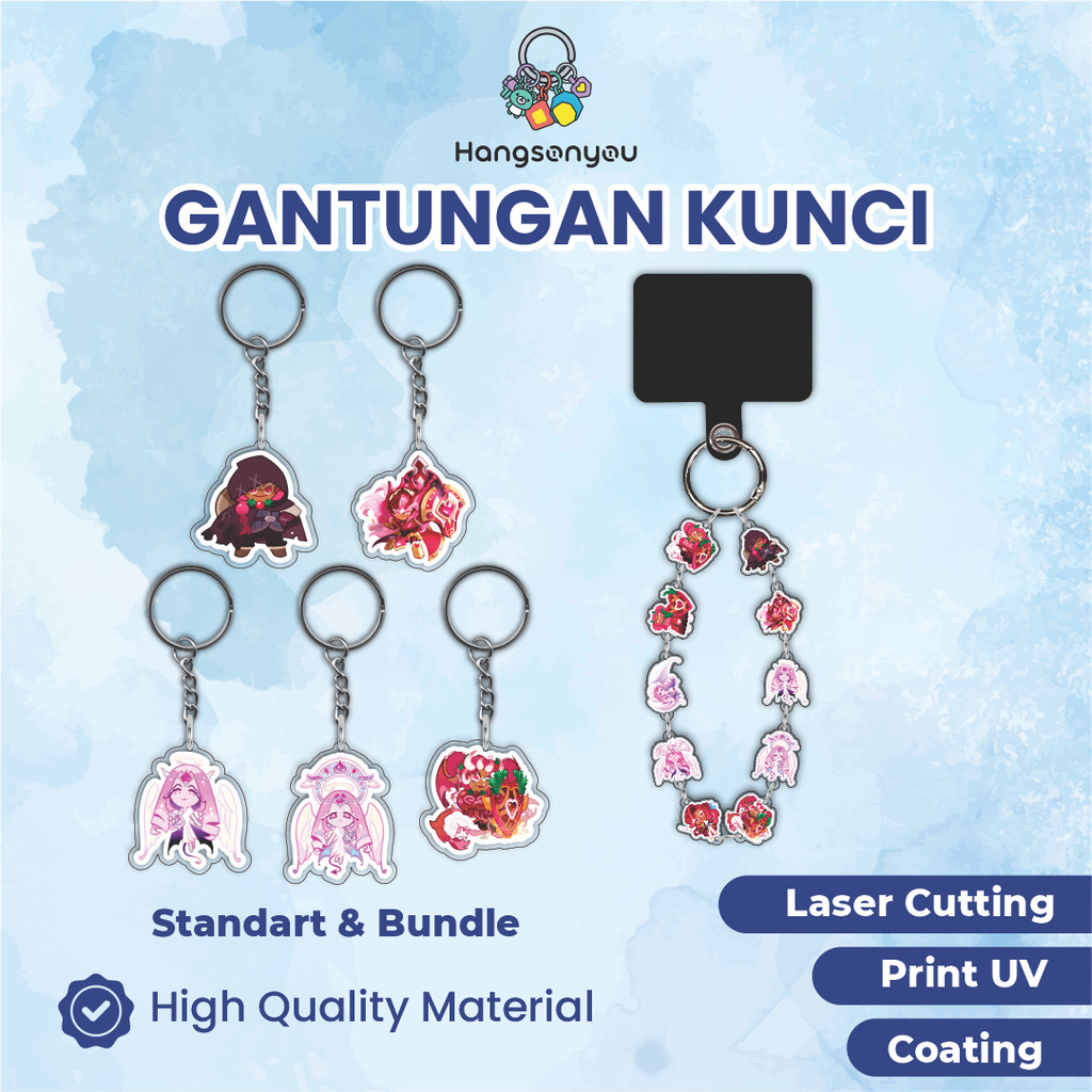 GANTUNGAN พวงกุญแจอะคริลิค COOKIE RUN KINGDOM - HOLLYBERRY COOKIE & ETERNAL SUGAR COOKIE