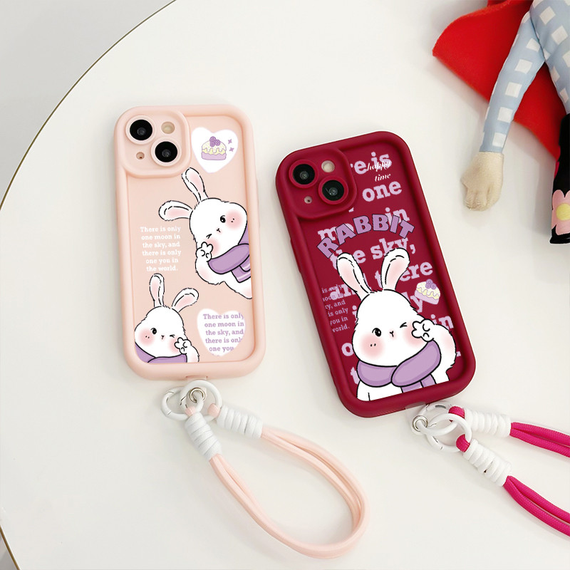 เคสสำหรับ iPhone 6 Plus 6s Plus 7 Plus 8 Plus SE 2020 X Xr Xs Max เคสโทรศัพท์กระต่ายสามสีซิลิโคนสายคล้องกันกระแทก - รูปที่ 3