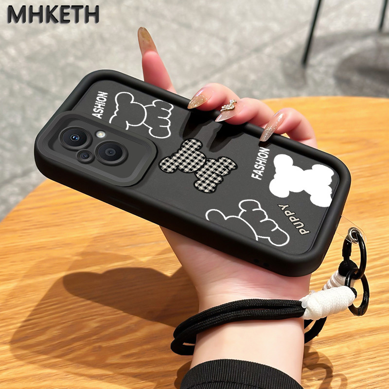 MHKETH เคสสำหรับ OPPO Reno 7Z 5G 8Z 5G 7 Lite 5G 8 Lite 5G เคสโทรศัพท์ซิลิโคนเชือกแขวนหมีน้อยน่ารัก