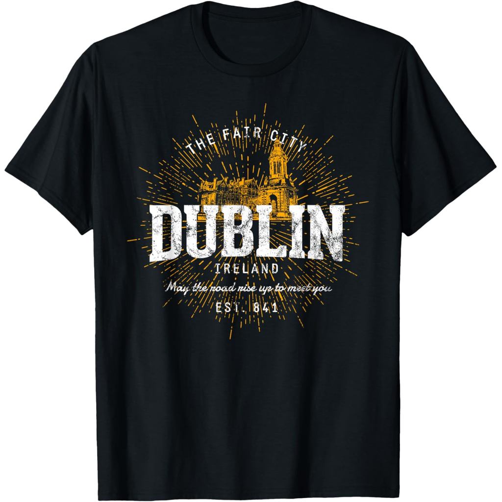 เสื้อยืดผ้าฝ้ายผู้ชาย Ireland Vacation ของที่ระลึก Dublin T-Shirt