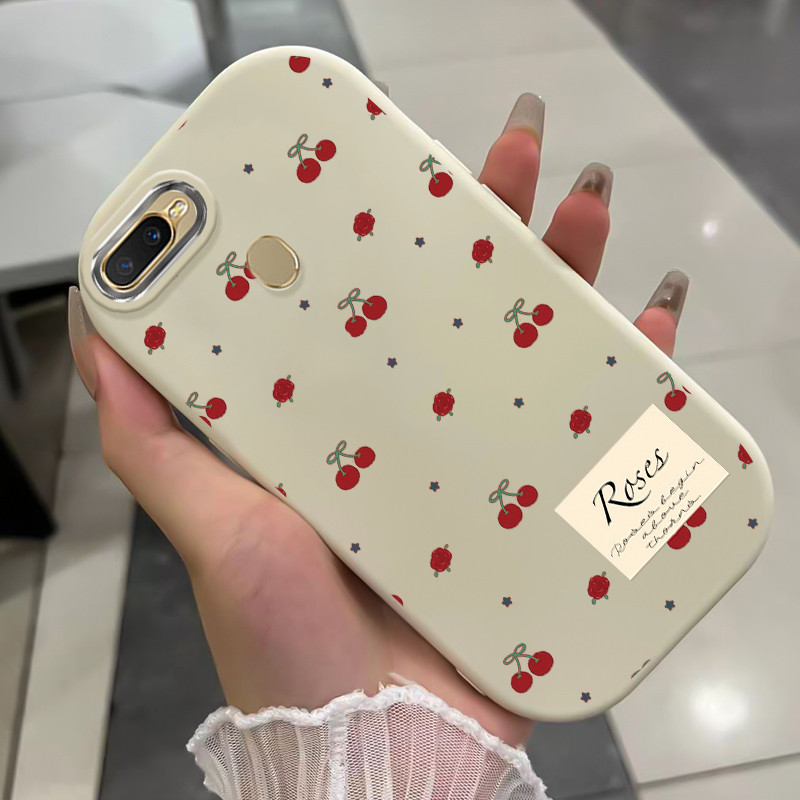 เคสสำหรับ OPPO A7 A5s A12 A12s A11k เคสโทรศัพท์ดอกไม้เชอร์รีกันกระแทกกลมและอ้วน