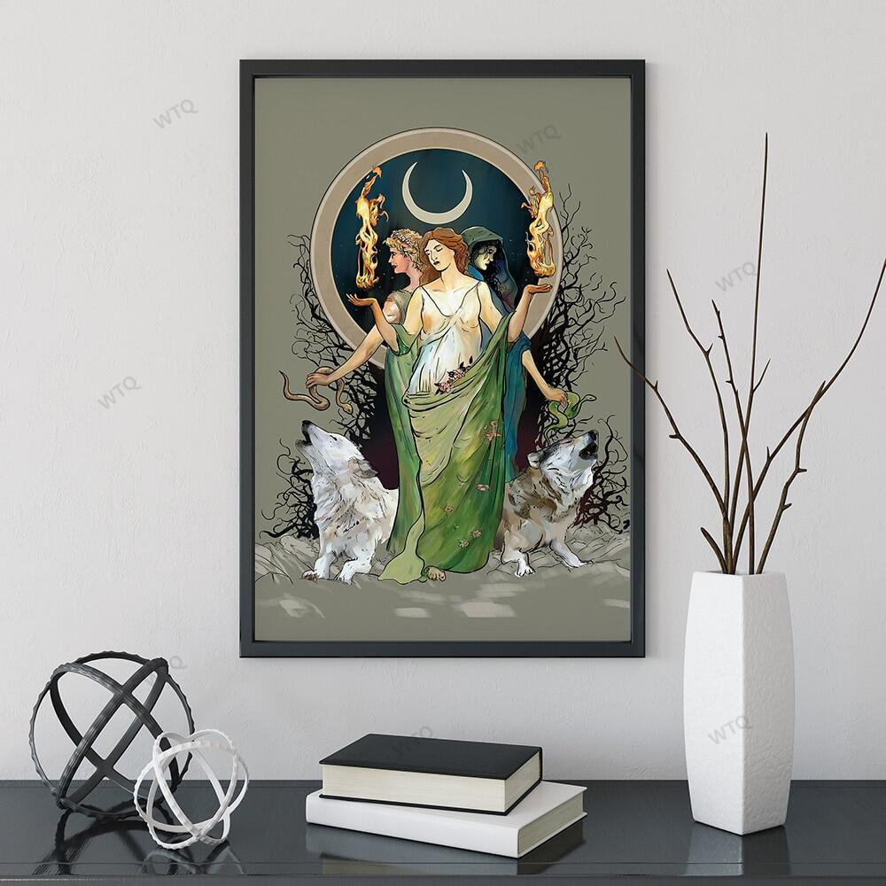 Wtq ภาพวาดผ้าใบลึกลับ Moon Goddess Hecate Retro โปสเตอร์ Wall Decor Wall Art ภาพสําหรับห้องนั่งเล่นต